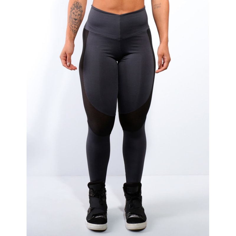 Calça Fitness Grafite com Tela Preta | Ref: 4.4.4172-28