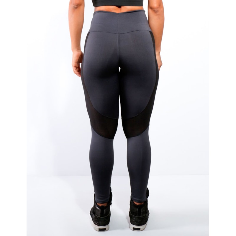 Calça Fitness Grafite com Tela Preta | Ref: 4.4.4172-28