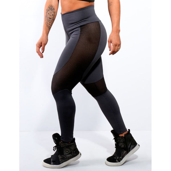 Calça Fitness Grafite com Tela Preta | Ref: 4.4.4172-28