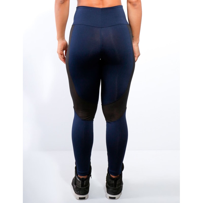 Calça Legging Azul Marinho com Recortes em Tela Preta | 4.4.4172-18