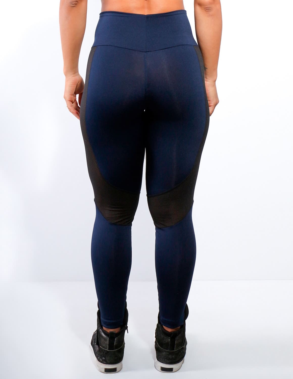 Calça Legging Azul Marinho com Recortes em Tela Preta | 4.4.4172-18
