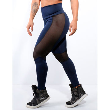 Calça Legging Azul Marinho com Recortes em Tela Preta | 4.4.4172-18