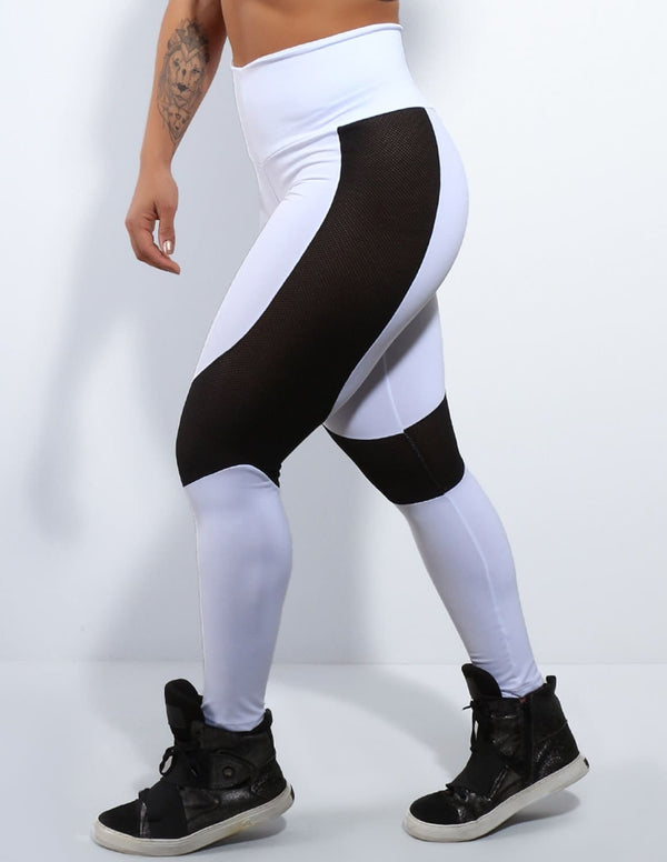 Calça Legging Feminina Branca com Recortes em Tela | Ref: 4.4.4172-02