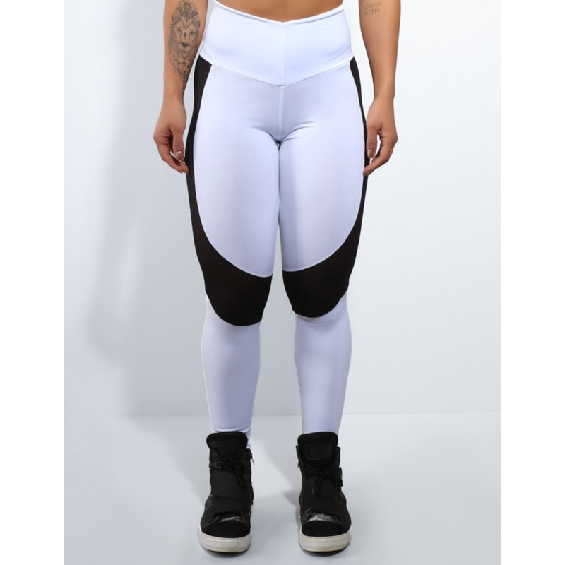 Calça Legging Feminina Branca com Recortes em Tela | Ref: 4.4.4172-02