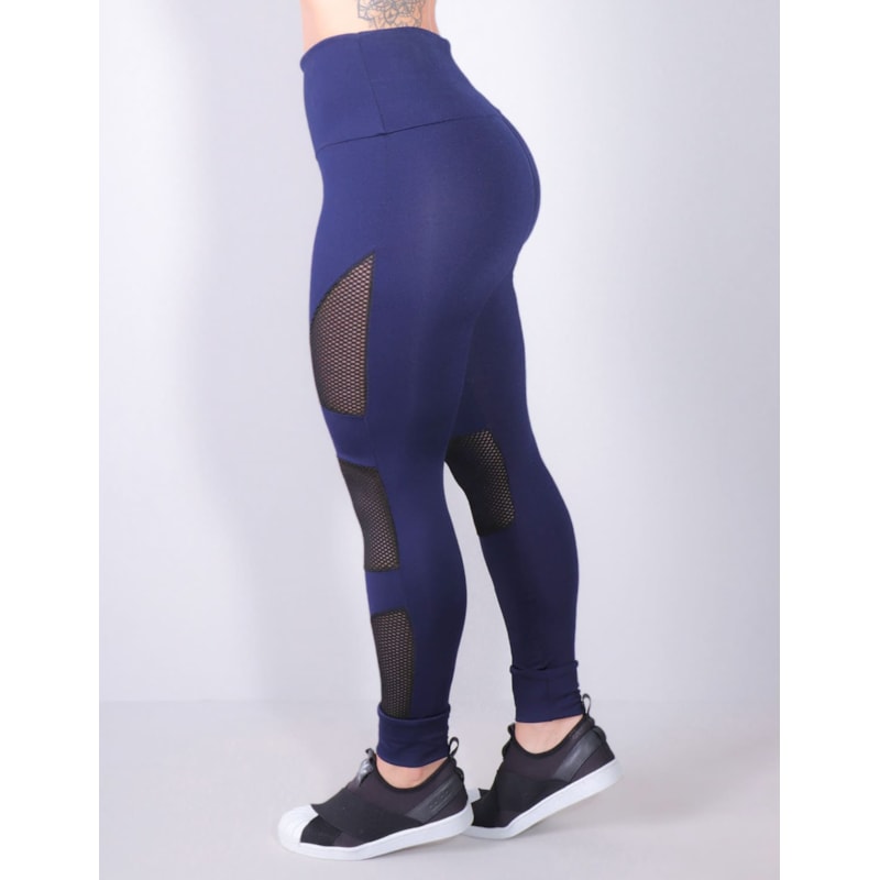 Calça Legging Punho Azul Marinho com Recortes de Tela | Ref: 4.4.4285-18