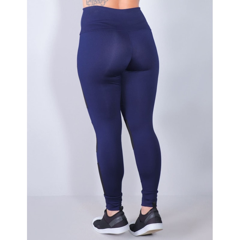 Calça Legging Punho Azul Marinho com Recortes de Tela | Ref: 4.4.4285-18