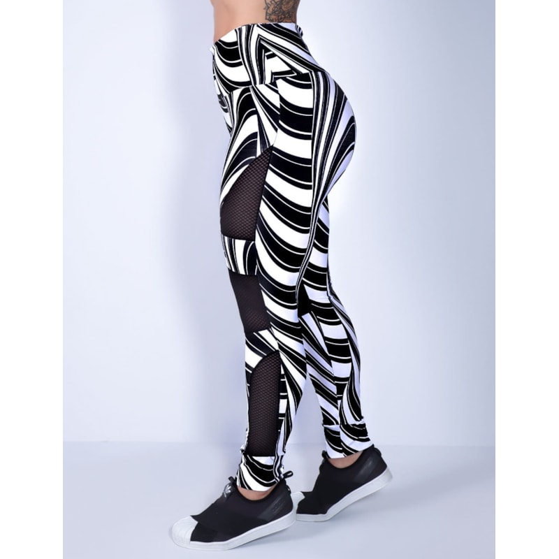 Calça Punho com Estampa e Recortes de Tela Preta | Ref: 4.4.4285-3157