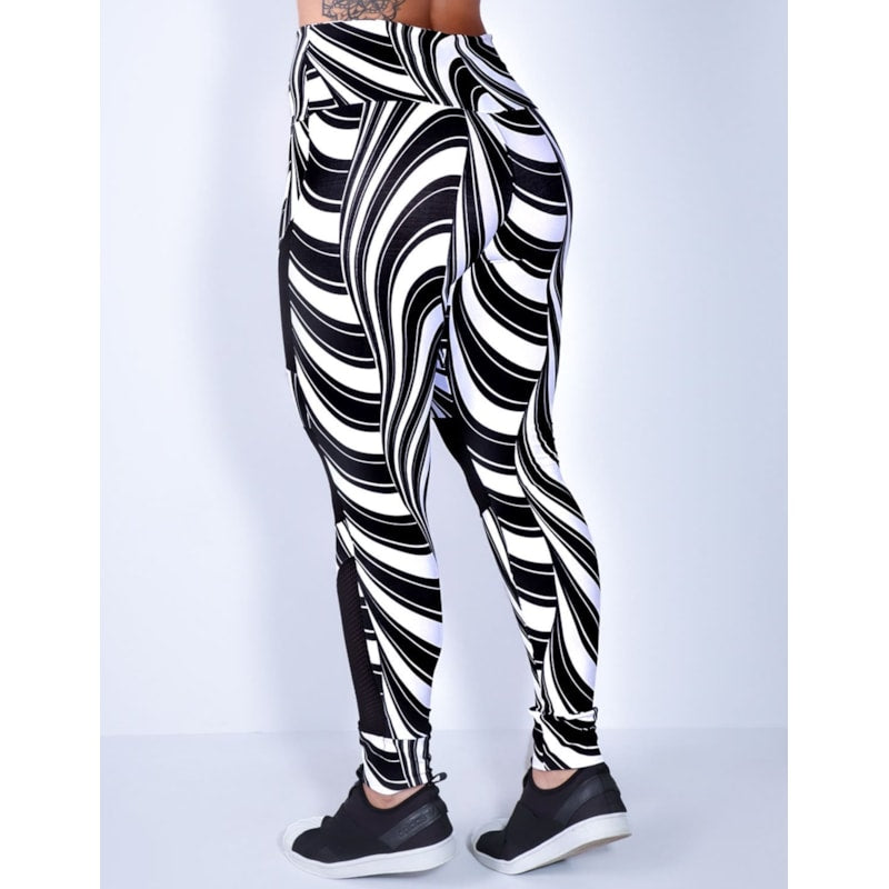 Calça Punho com Estampa e Recortes de Tela Preta | Ref: 4.4.4285-3157