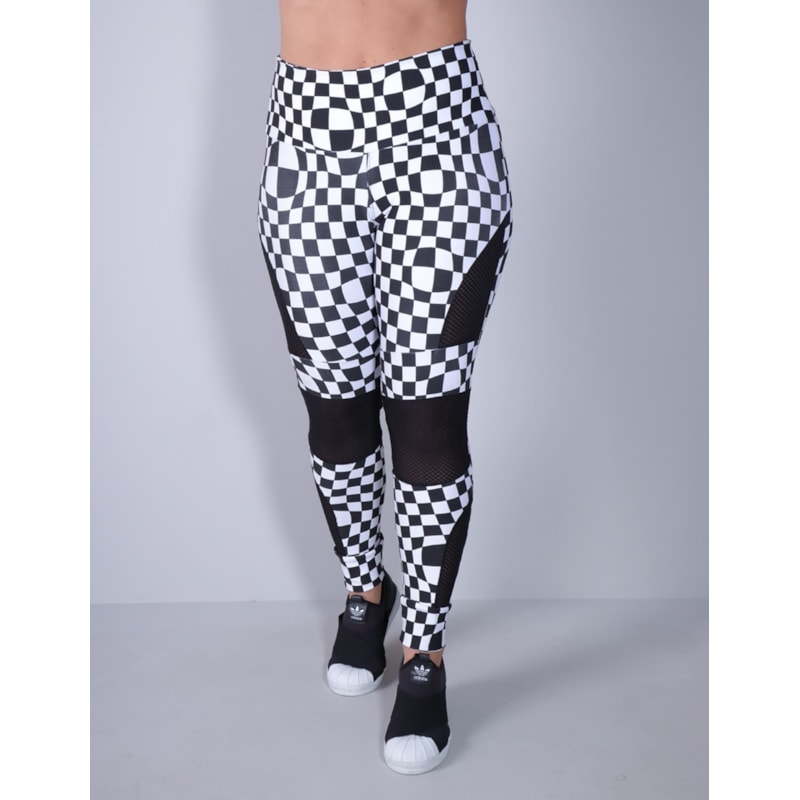 Calça Legging Estampada com Recortes de Tela Preta | Ref: 4.4.4285-3154