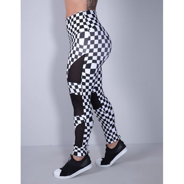 Calça Legging Estampada com Recortes de Tela Preta | Ref: 4.4.4285-3154