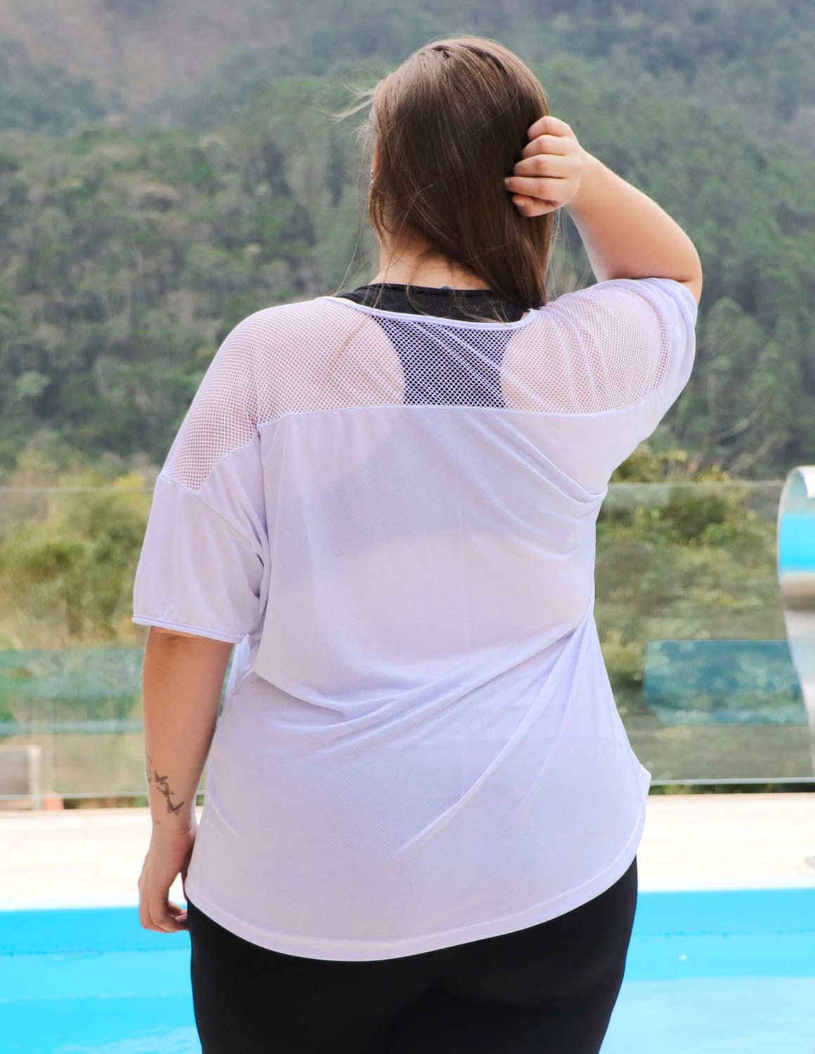 Blusa Feminina Plus Size em Dry Fit Branco com Tela | Ref: 4.4.4143-02