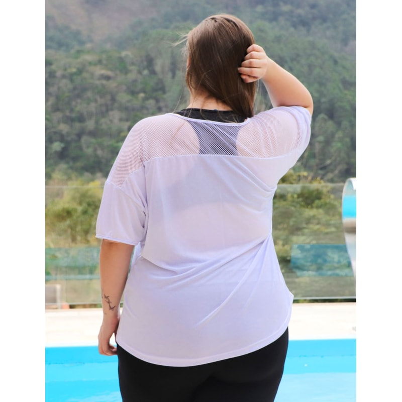 Blusa Feminina Plus Size em Dry Fit Branco com Tela | Ref: 4.4.4143-02