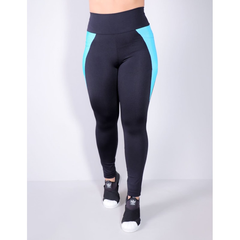 Calça Legging Empina Bumbum Preta com Tela e Bolsos | Ref: 4.4.4296-0138