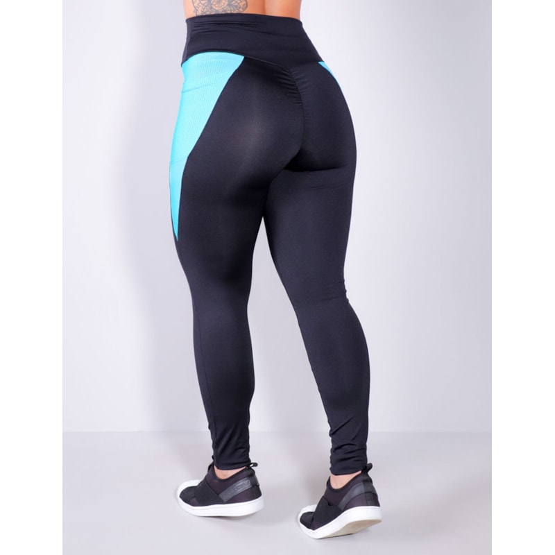 Calça Legging Empina Bumbum Preta com Tela e Bolsos | Ref: 4.4.4296-0138