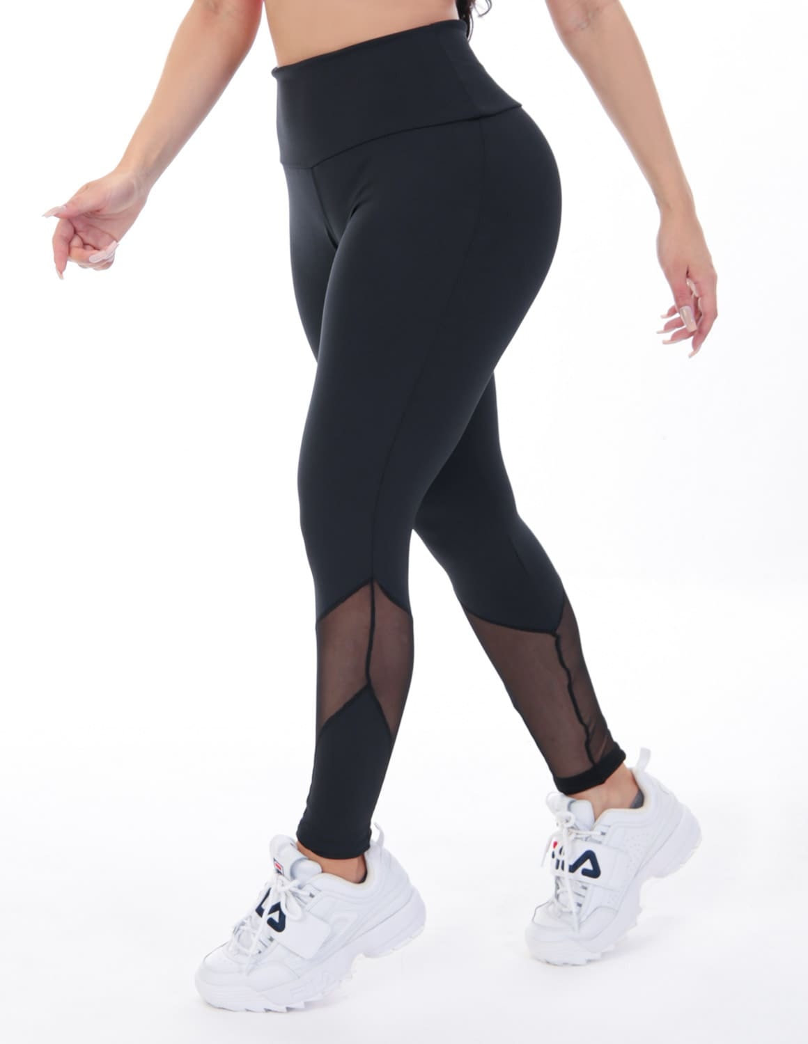 Calça Fitness Feminina Preta com Detalhes em Tela | Ref: 4.4.1591-01