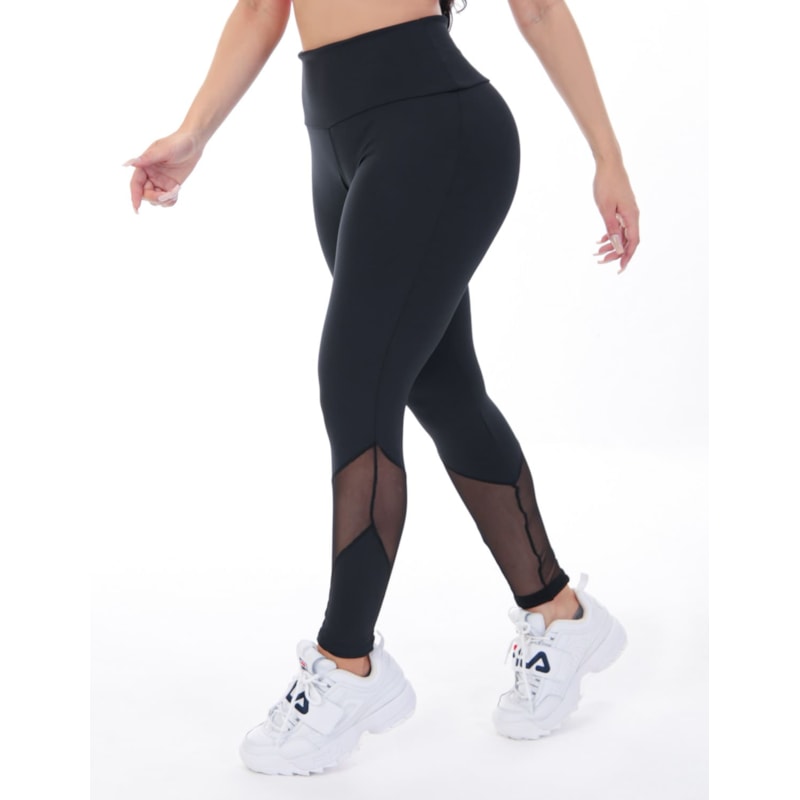 Calça Fitness Feminina Preta com Detalhes em Tela | Ref: 4.4.1591-01
