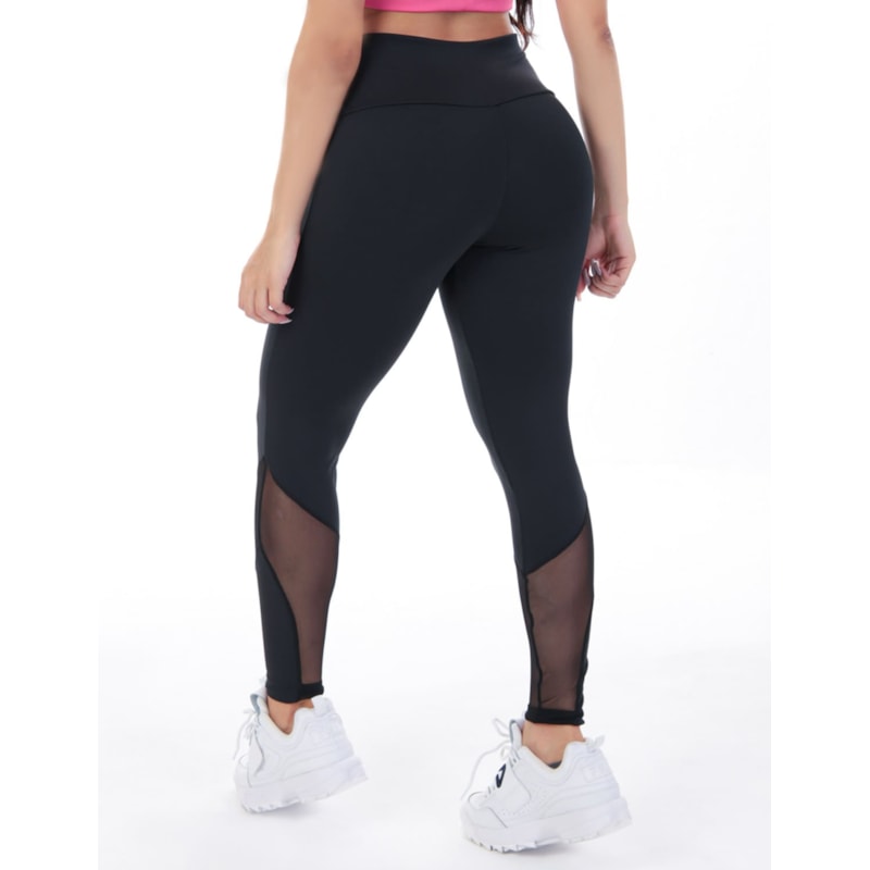 Calça Fitness Feminina Preta com Detalhes em Tela | Ref: 4.4.1591-01