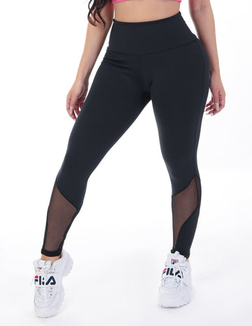 Calça Fitness Feminina Preta com Detalhes em Tela | Ref: 4.4.1591-01