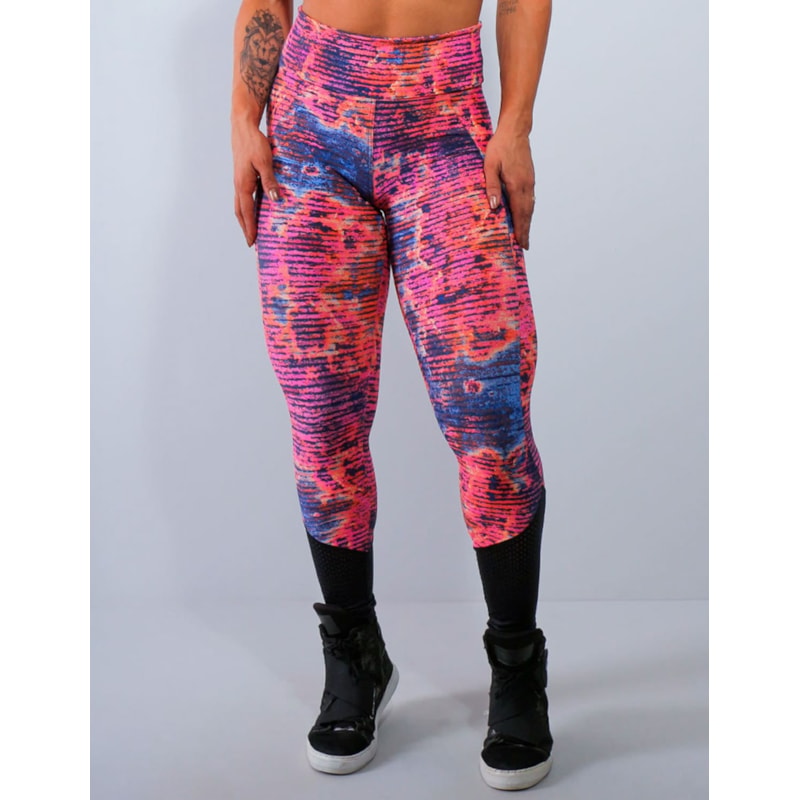 Calça Fitness com Estampa e Tela de Poliamida | Ref: 4.4.4158-3107