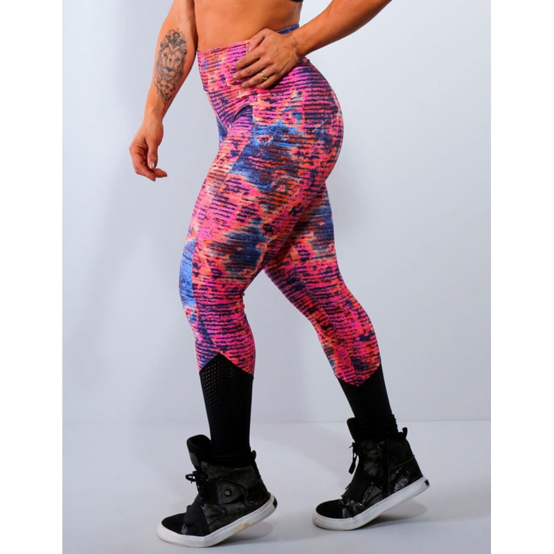 Calça Fitness com Estampa e Tela de Poliamida | Ref: 4.4.4158-3107