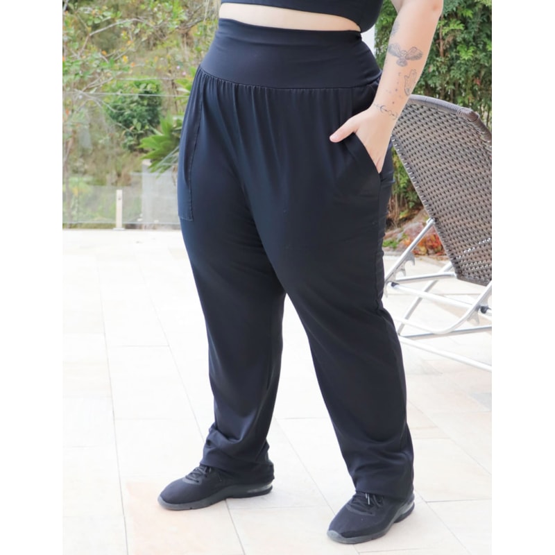 Calça Plus Size Preta Cós Alto com Bolsos | Ref: 4.4.4301-01