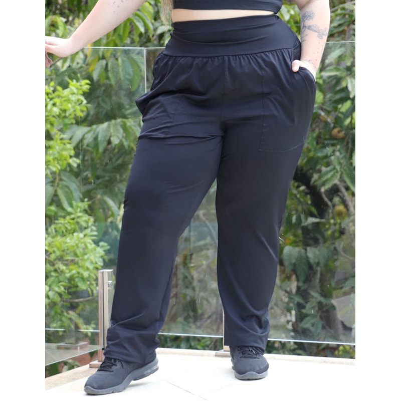 Calça Plus Size Preta Cós Alto com Bolsos | Ref: 4.4.4301-01