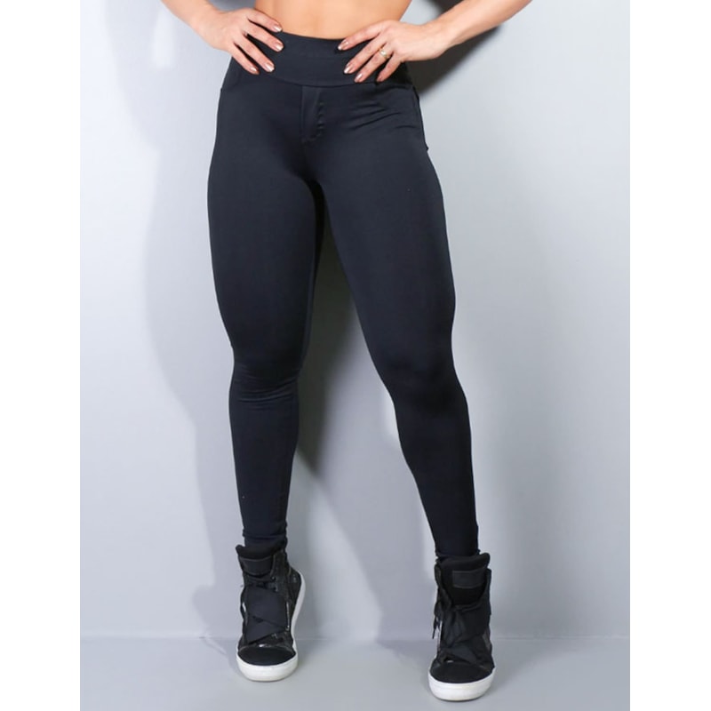 Calça Legging Preta com Bolsos | Ref: 4.4.4119-01