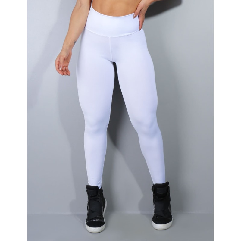Calça Feminina de Academia Branca com Cós Alto | Ref: 4.4.1769-02