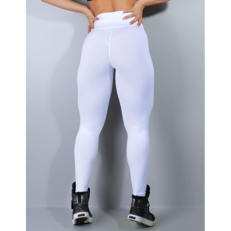 Calça Feminina de Academia Branca com Cós Alto | Ref: 4.4.1769-02