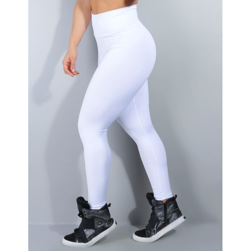 Calça Feminina de Academia Branca com Cós Alto | Ref: 4.4.1769-02