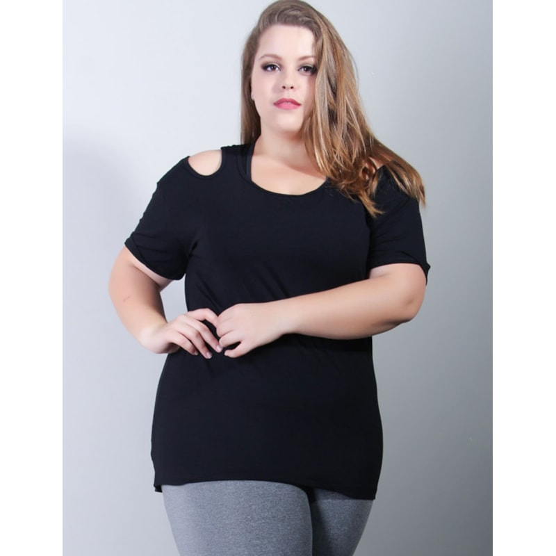 Blusa Gota Plus Size Fitness em Viscolycra Preta | Ref: 4.4.1756-01