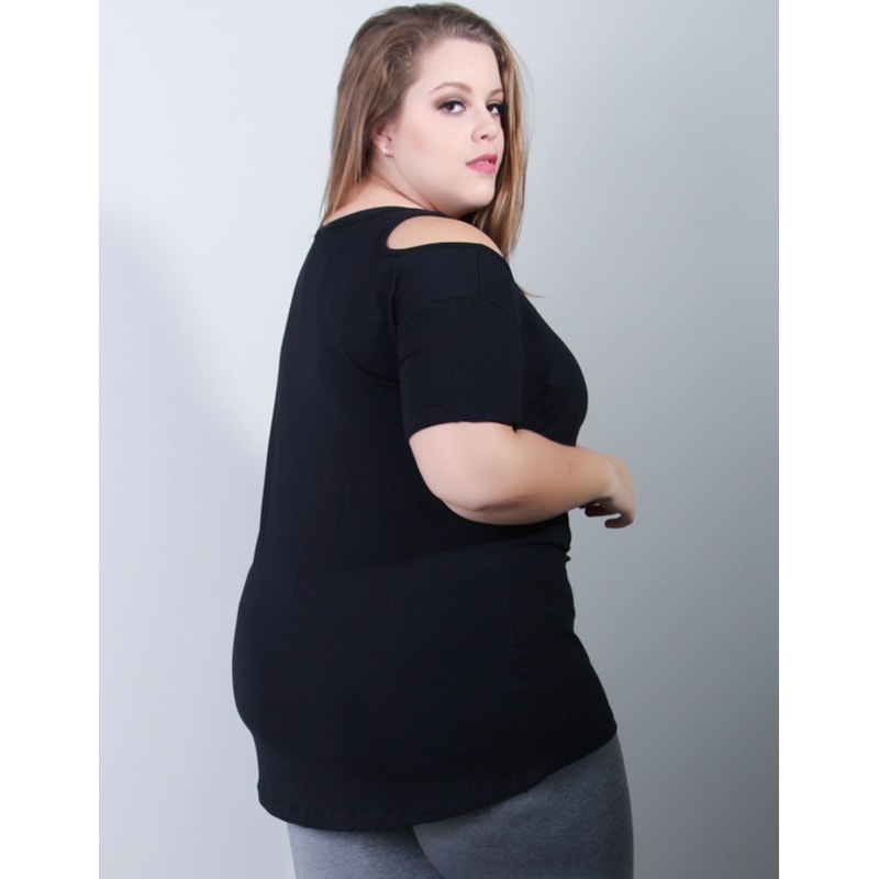 Blusa Gota Plus Size Fitness em Viscolycra Preta | Ref: 4.4.1756-01