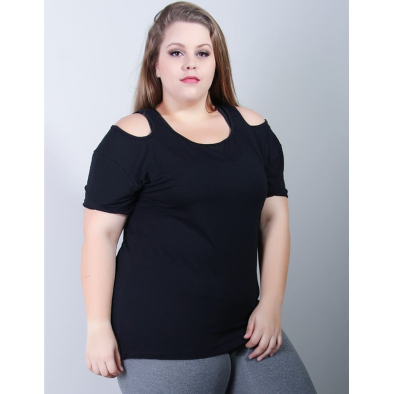Blusa Gota Plus Size Fitness em Viscolycra Preta | Ref: 4.4.1756-01