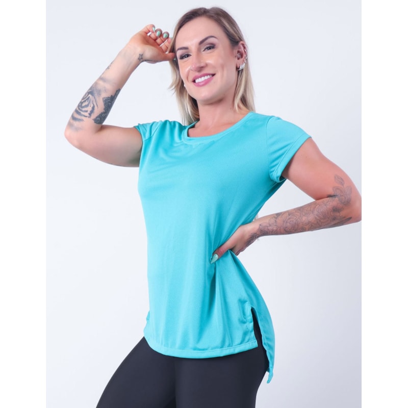 Blusa em Dry Fit Alongada com Manguinhas Verde | Ref: 4.4.4461-05