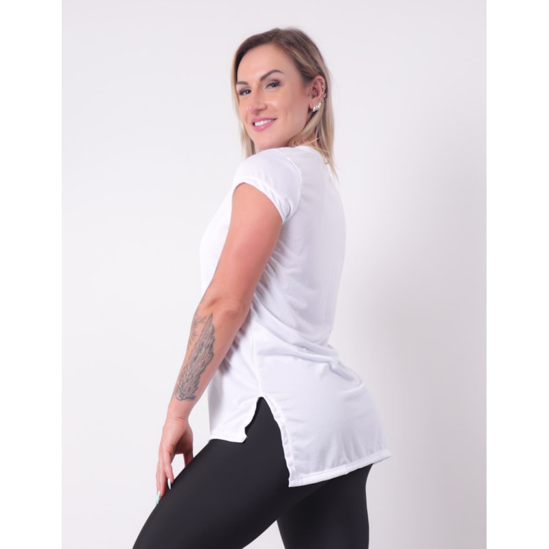 Blusa Alongada com Manguinhas Branca em Dry Fit | Ref: 4.4.4461-02