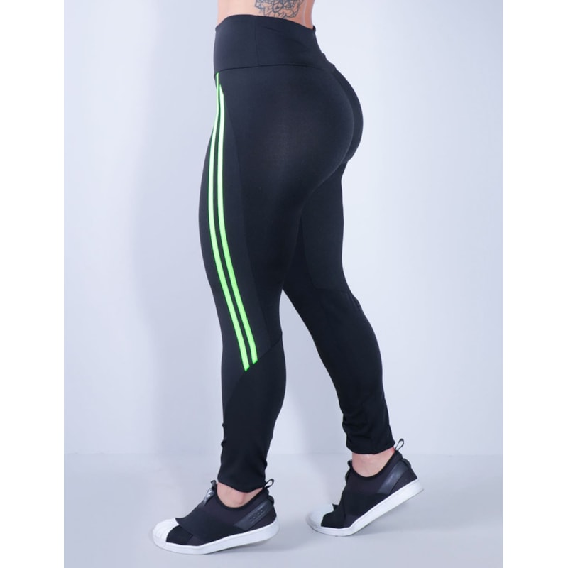 Calça Legging Preta com Listras Verde Neon | Ref: 4.4.4336-0132