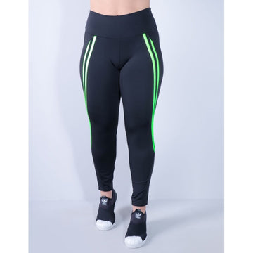 Calça Legging Preta com Listras Verde Neon | Ref: 4.4.4336-0132