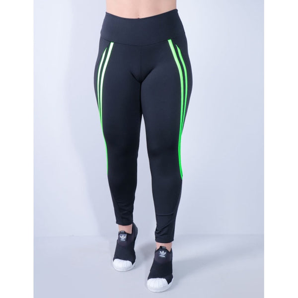 Calça Legging Preta com Listras Verde Neon | Ref: 4.4.4336-0132