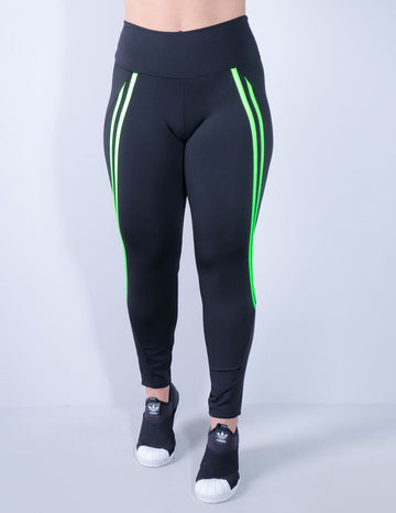 Calça Legging Preta com Listras Verde Neon | Ref: 4.4.4336-0132