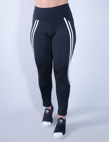 Calça Fitness Preta com Listras Brancas nas Laterais | Ref: 4.4.4336-0102