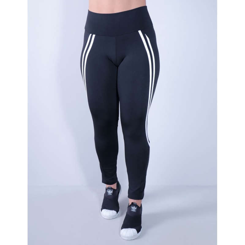 Calça Fitness Preta com Listras Brancas nas Laterais | Ref: 4.4.4336-0102