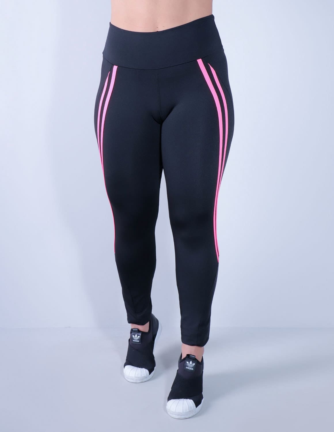 Calça legging Preta com Listras Rosa Neon | Ref: 4.4.4336-0139
