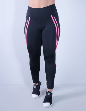 Calça legging Preta com Listras Rosa Neon | Ref: 4.4.4336-0139