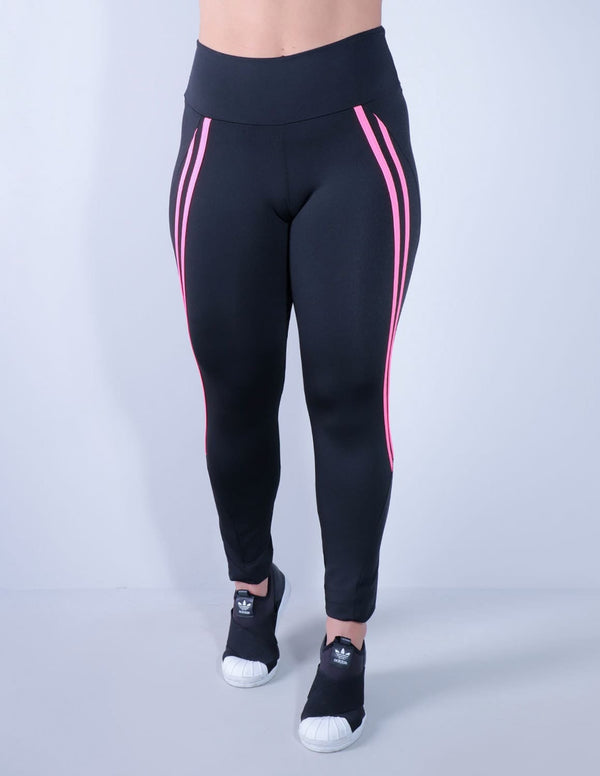 Calça legging Preta com Listras Rosa Neon | Ref: 4.4.4336-0139