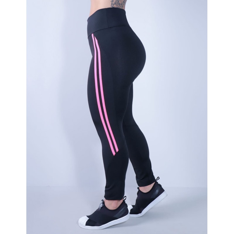 Calça legging Preta com Listras Rosa Neon | Ref: 4.4.4336-0139