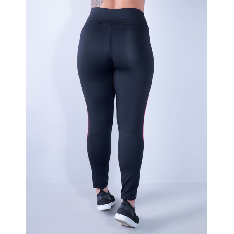 Calça legging Preta com Listras Rosa Neon | Ref: 4.4.4336-0139