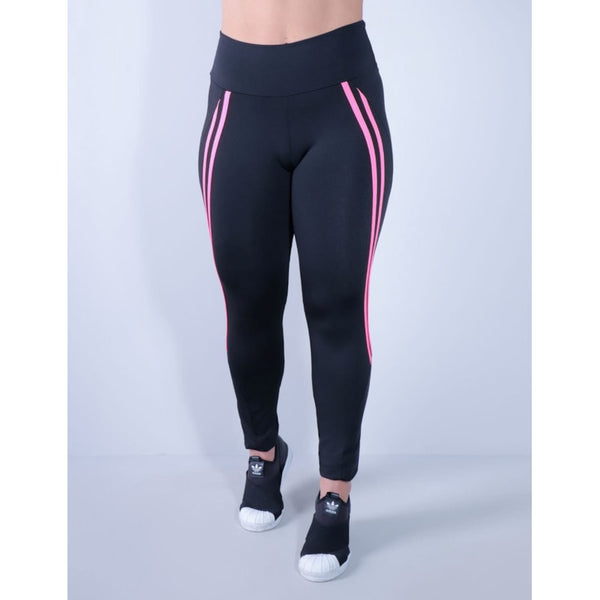Calça legging Preta com Listras Rosa Neon | Ref: 4.4.4336-0139