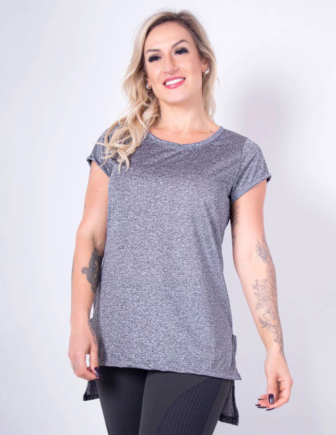 Blusa Alongada com Manguinhas Mescla | Ref: 4.4.4461-03