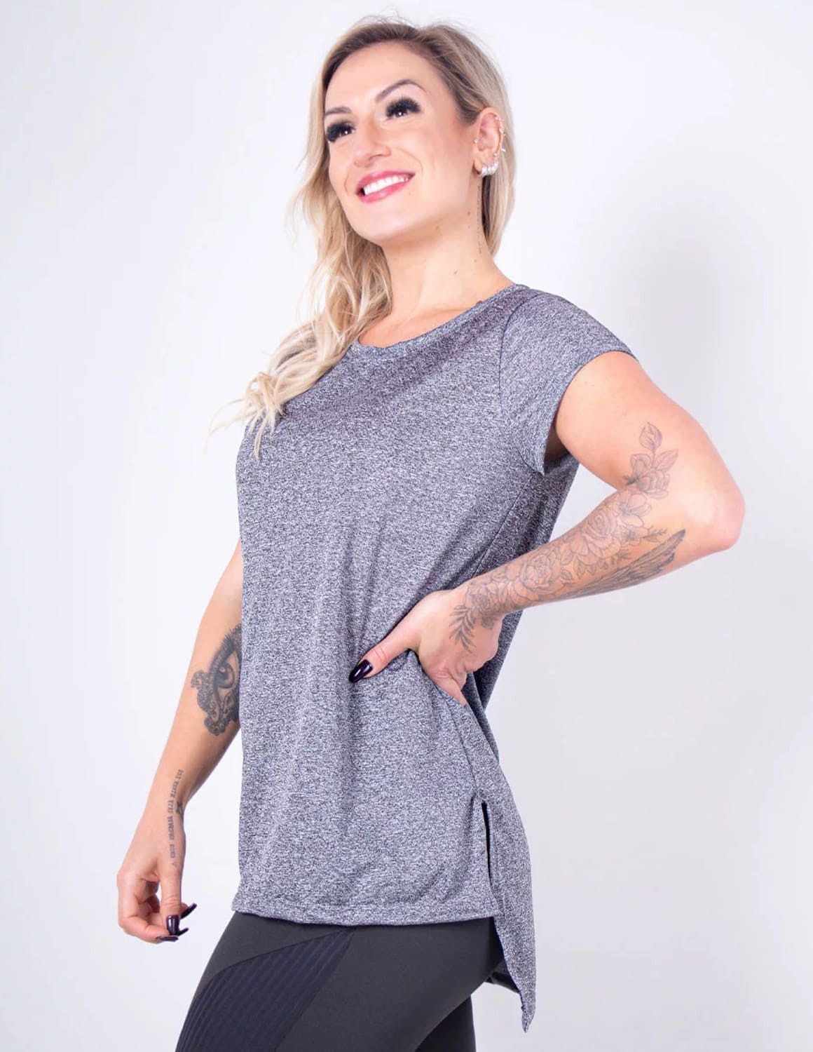 Blusa Alongada com Manguinhas Mescla | Ref: 4.4.4461-03