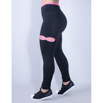 Calça Legging Preta com Recortes nas Pernas e Viés Rosa | Ref: 4.4.4338-0139